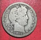1914 US Barber SILVER Quarter "Philadelphia" Mint! Very Good! Old US Coin!