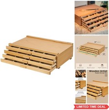 4-Drawer Art Supply Storage Box 16x10x4.5 Inch Beech Wood Organizer with