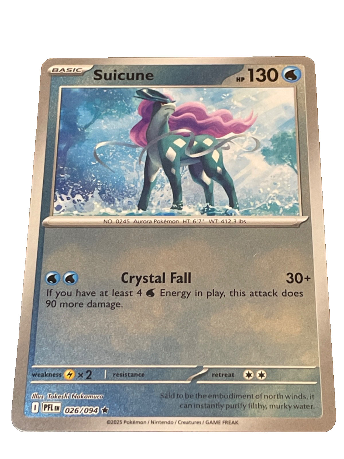 Suicune 026/094 Me02: Phantasmal Flames Reverse Holo - Near Mint