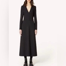 RedValentino Long Sleeve Black V-Neck crepe Envers Satin Maxi Dress Sz 48/12