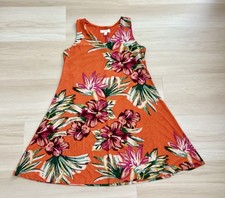Nine West Orange Pink Floral Sleeveless A-Line V-Neck Dress Size 6