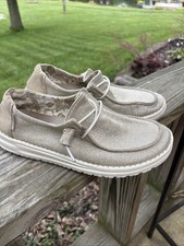 Hey Dude Wendy Stretch Sparkling Beige Slip On Loafers Shoes Womens Size 8