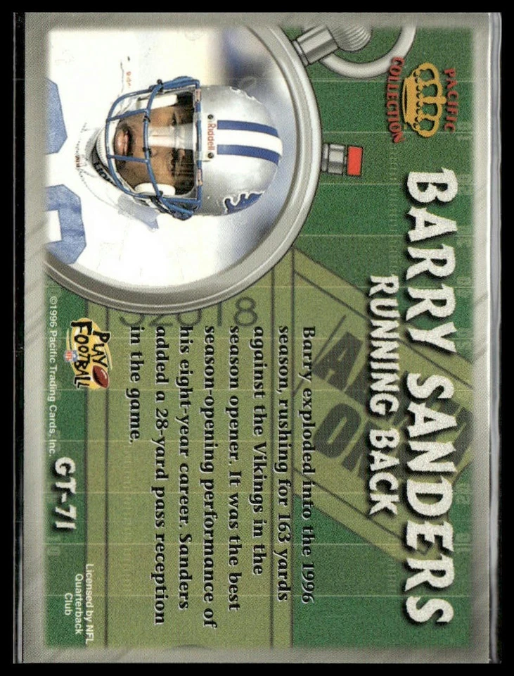 1996 Pacific Litho-Cel #GT-71 Barry Sanders Cel - Game Time - Image 2 of 2