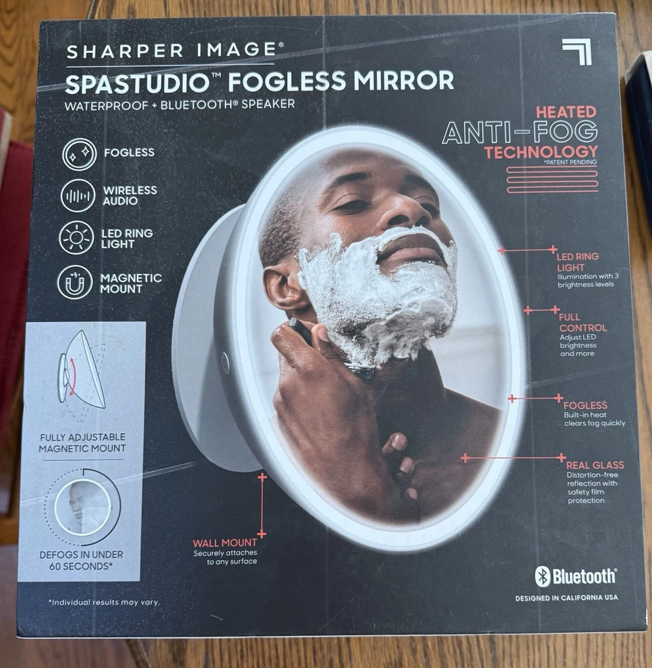 NEW SHARPER IMAGE Fogless Makeup Shaving MIRROR Wireless Audio LED Anti Fog - Image 3 of 3