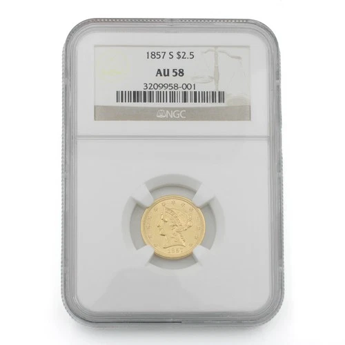 1857-S $2.50 Liberty Head Quarter Eagle NGC Graded AU58 US Gold Coin NR #C828-3