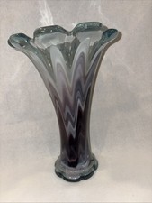 MURANO? 10 3/4 Tall Scalloped Edge Art Glass Vase. Purple Lilac White And Clear.