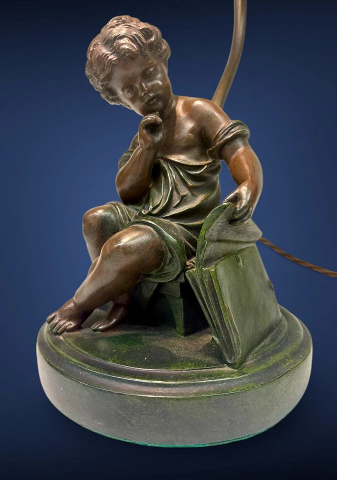 Vintage Accent Lamp The Scholar After Moreau Resin With Brass Shell Shade - Image 3 of 4