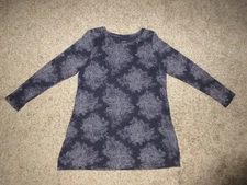 PURE JILL J JILL SUPER SOFT TUNIC TOP L NAVY BLUE PRINT LONG SLEEVE PIMA COTTON