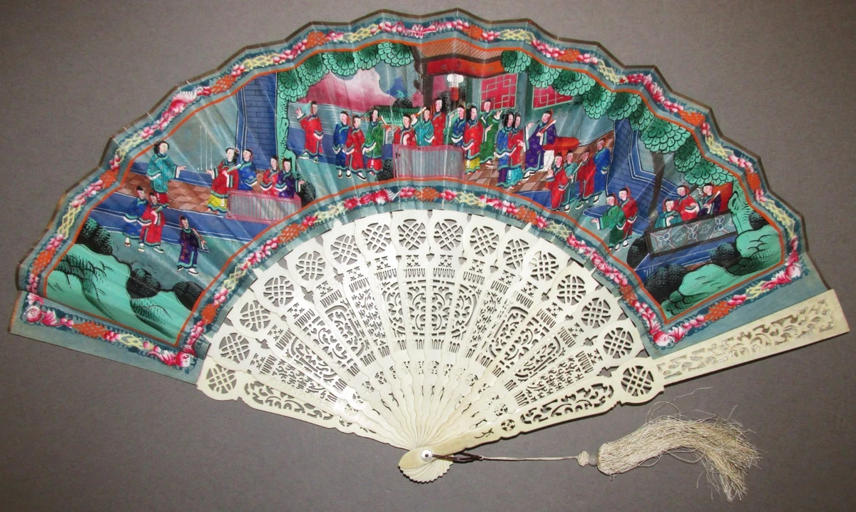 骨釉中国古董扇子| eBay