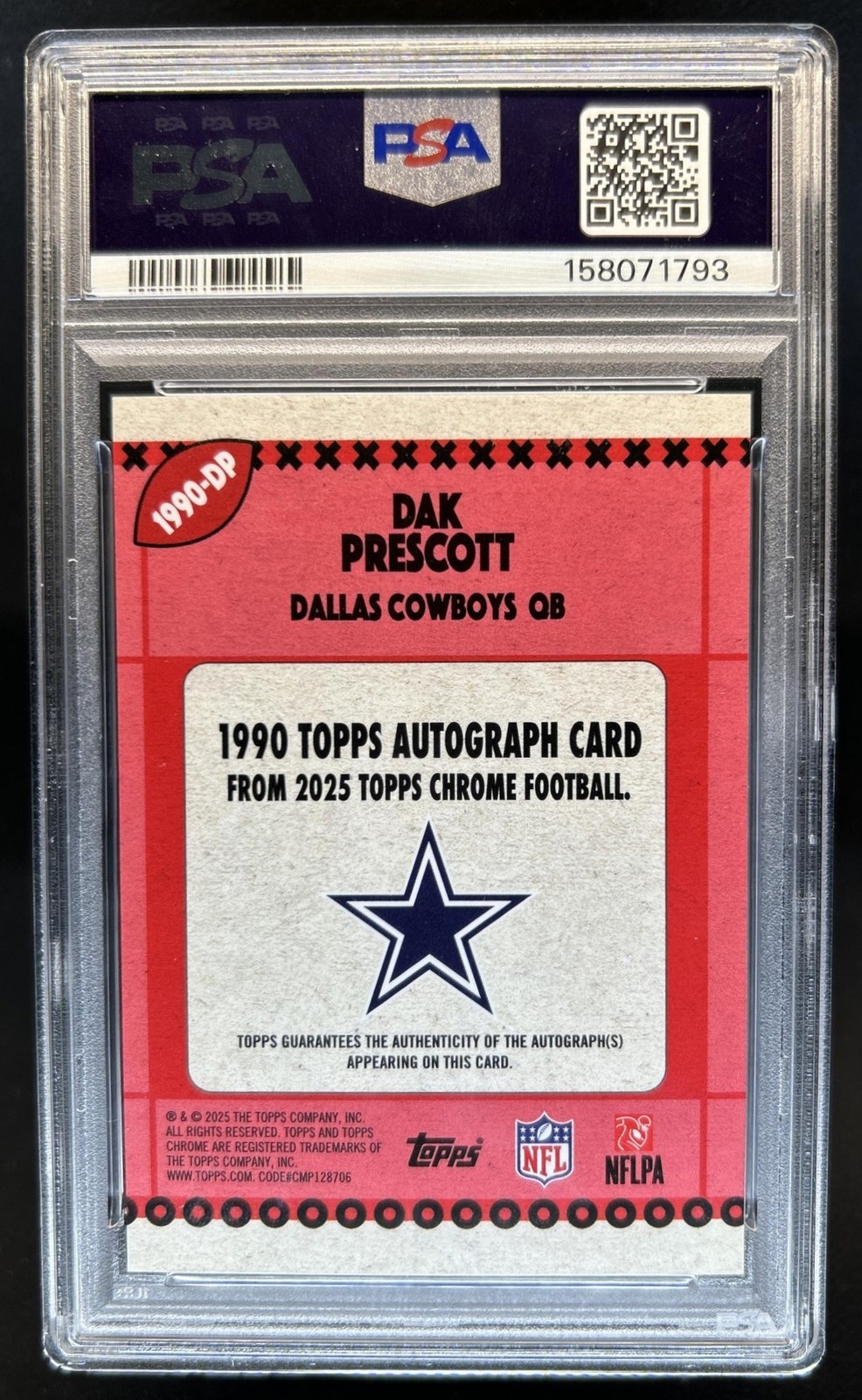 2025 Topps Chrome Dak Prescott 1990 Auto Orange Refractor #/25 Cowboys PSA 9 view 2