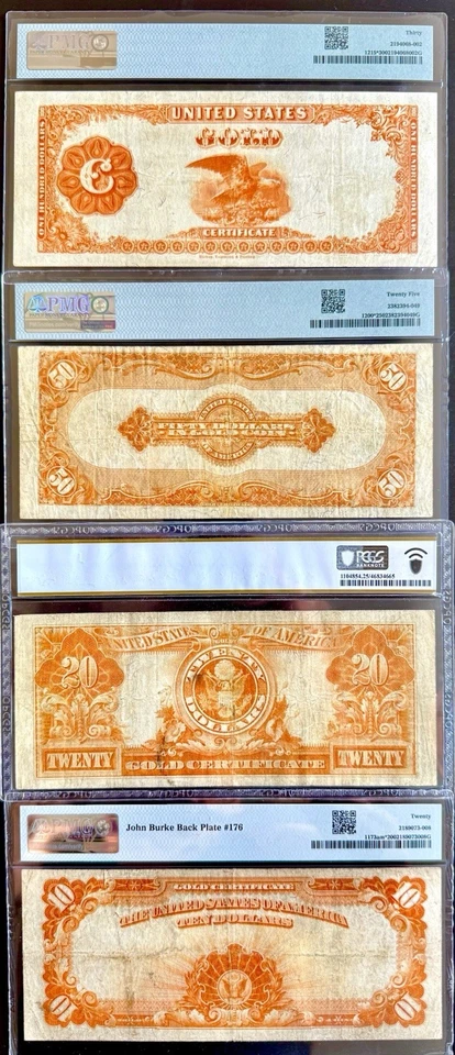 Estrella certificado oro 4 1922 $100-Fr1215*, $50-Fr1200*, $20-Fr1187m*, $10-Fr1173am* Foto 4 de 4