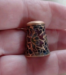 Vintage Plique a Jour Thimble Floral Gold Tone Cloisonné Look Flower