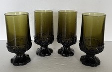 Tiffin Franciscan Madeira Olive Green 7  Footed Tall Iced Tea Glasses Set of 4