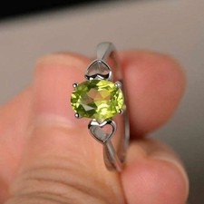 2CT Oval Lab Created Green Peridot Women's Wedding Ring 14K White Gold Plated