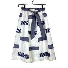 Vintage Surrey Patchwork Gingham Skirt Womens S Blue White Prairiecore Cottage