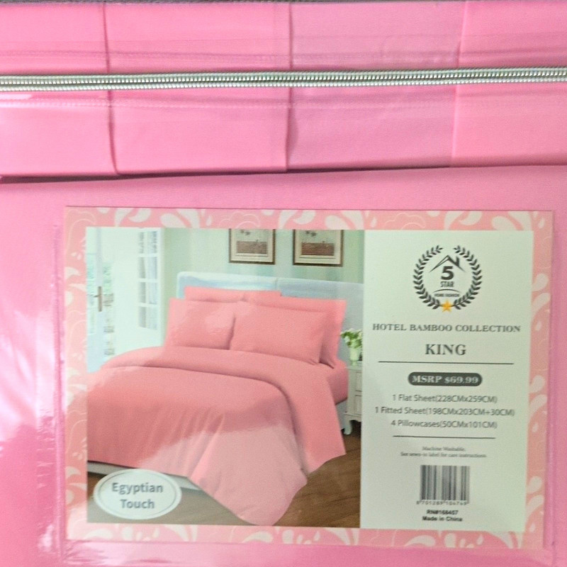 Hotel Bamboo Collection King Pink Bamboo Solid Sheet Set Bedroom Machine Wash
