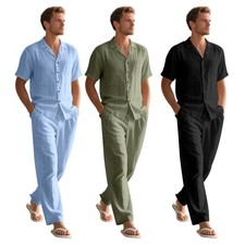 Men's Blank Classic Summer Outfit 2-Piece Set Short Sleeve T Shirts and Pants