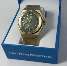 💎TechnoMarine Coral Legacy TM-416062 45mm Gold/Green Quartz Men’s Watch NIB💎