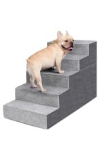 5-Step Foam Dog Stairs for High Bed Couch Non-Slip Removable Cover Washable Gray