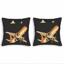 Set of 2 Throw Pillow Covers 18x18in - Orange and White Airplane Design 