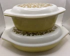 VTG Pyrex #043 & Divided Split Casserole Dishes Lids, 1 1/2 Qt Verde Olive Green