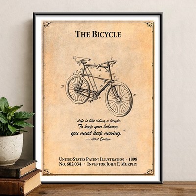 1898 Bicycle Patent Art Reimagined Albert Einstein Iconic Quote Print Poster