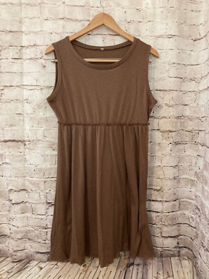 Womens Tank Dress XL Chocolate Brown Ribbed Sleeveless Ruffle Trim Stretch