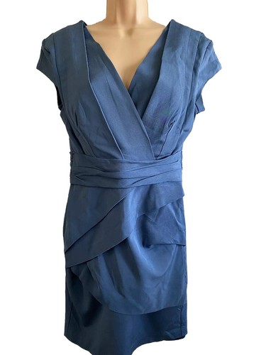 REISS Dress Sz 12 Blue Layered V Neck Sleeveless Lined Bodycon Occasion Women - Picture 2 of 10