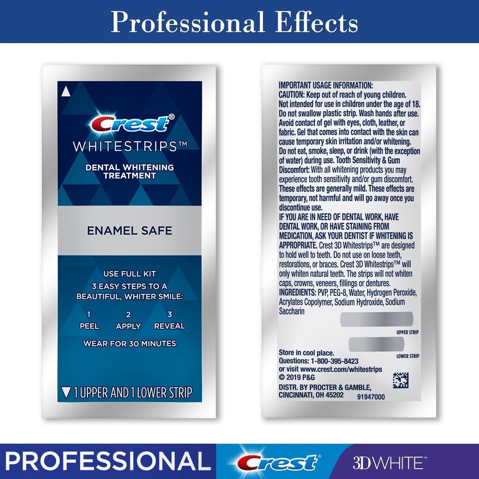 3D Crest White ENAMEL SAFE Dental Whitening 10 Strips 5 treatments