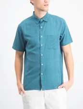 Tasso Elba Men's Textured Silk Blend Shirt Tuscan Marine Size S