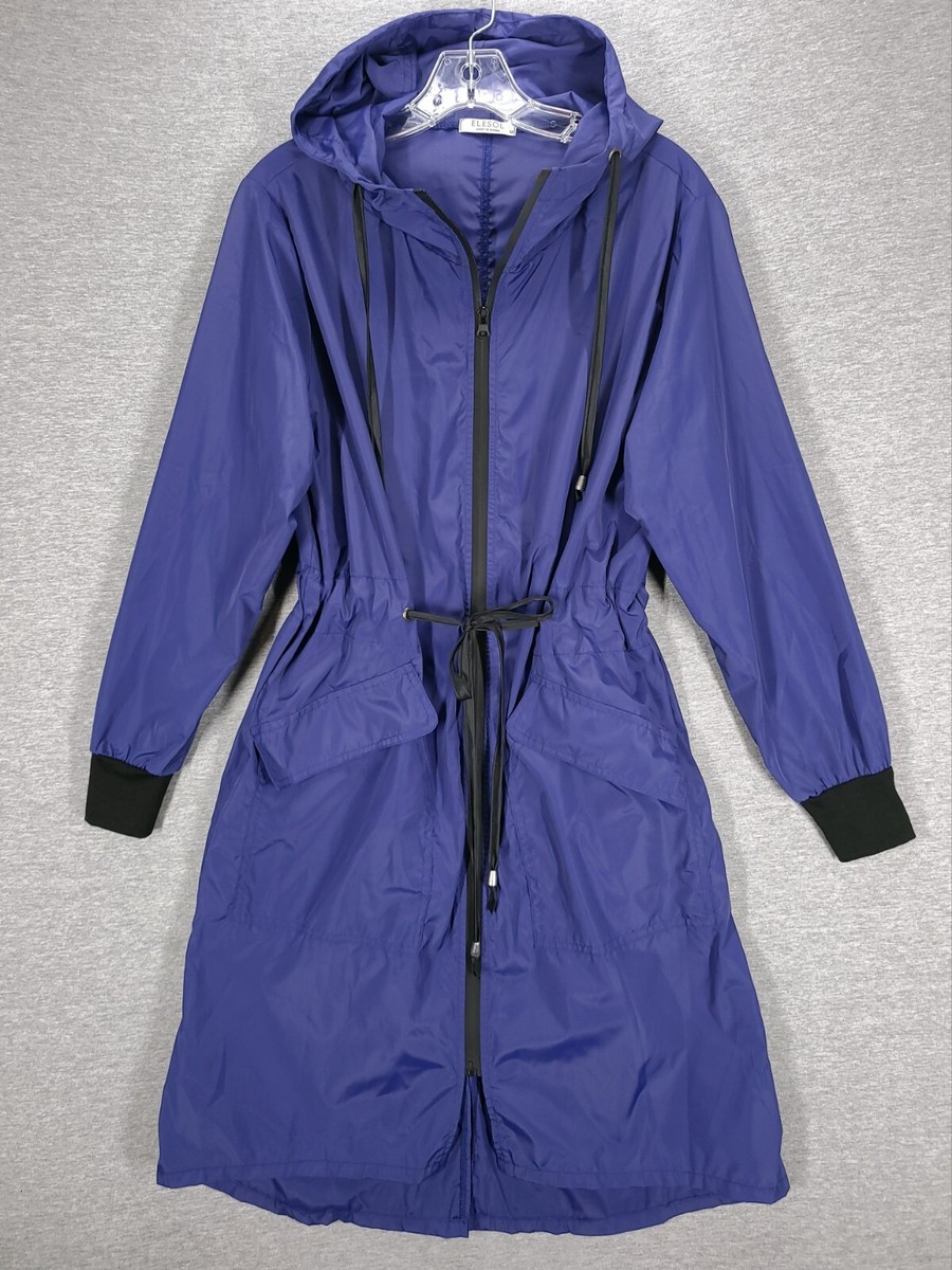 Elesol Womens Windbreaker Jacket Med Blue Zip Long Hooded Pockets