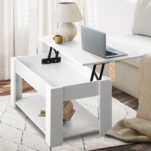 Oikiture Coffee Table Lift Up Top Modern Tables Hidden Book Storage White - Picture 2 of 10