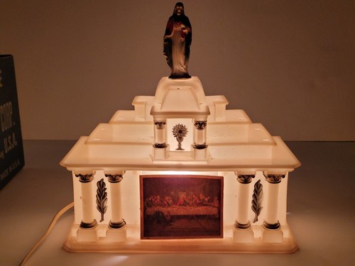 Vintage GLOLITE Last Supper Jesus Altar LIGHTED in ORIGINAL BOX WORKING NO MUSIC - Picture 2 of 24