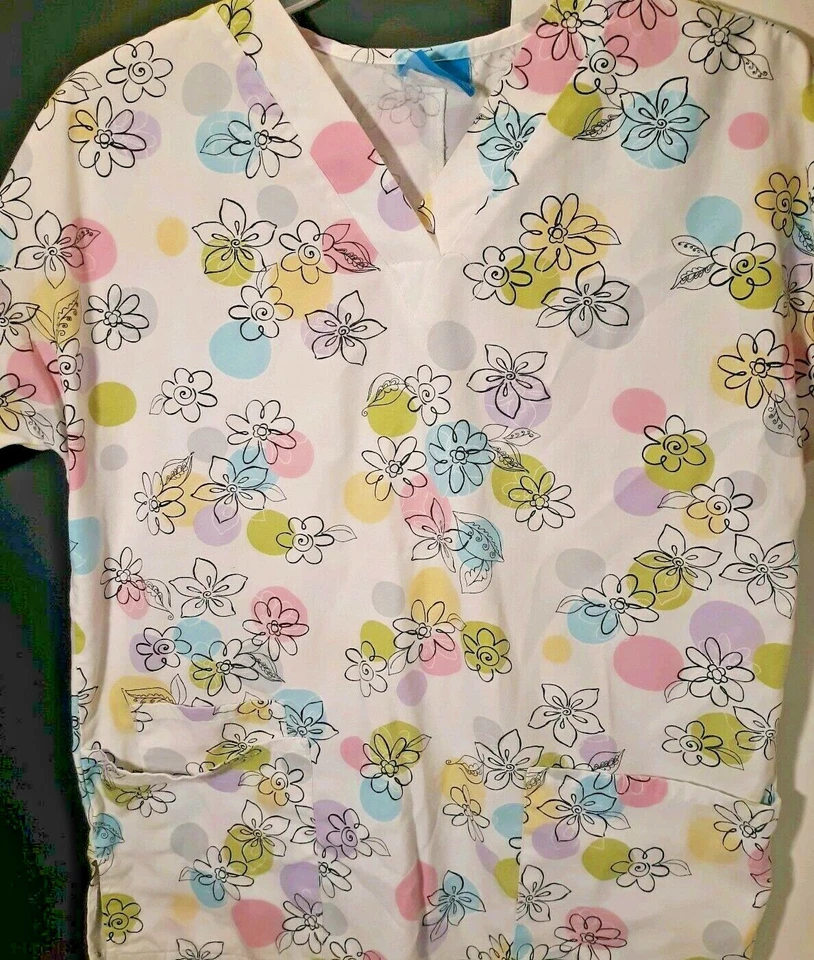 HQ скраб верхний женщин маленький цветочный медсестра скрабы розовый фиолетовый желтый медицинский ветеринар - Изображение 2 из 4