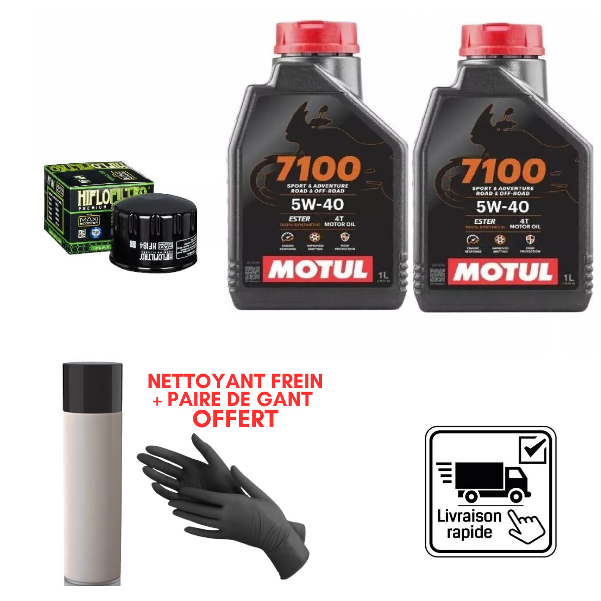 Kit vidange Motul 7100 Gilera Fuoco 500 de 2007 à 2017 avec filtre et lubrifiant 4T