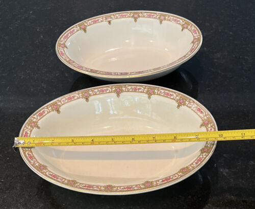Set di 2 W.H. Grindley Co. England antico servizio di ciotole ovali rosa rosa con oro - Foto 2 di 21