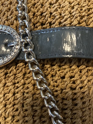 Brighton Umhängetasche oder Clutch aus gewebter Jutefaser mit blauem Lackbesatz neu ohne Etikett - Bild 13 von 18
