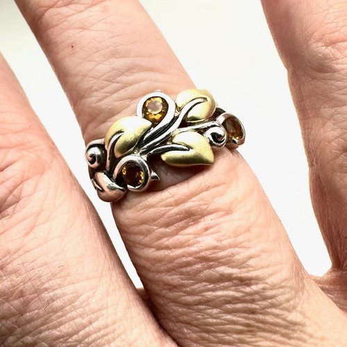 Barbara Bixby Womens Ring Sterling Silver 18K Gold Citrine Vine Band Size 9 - Picture 3 of 3