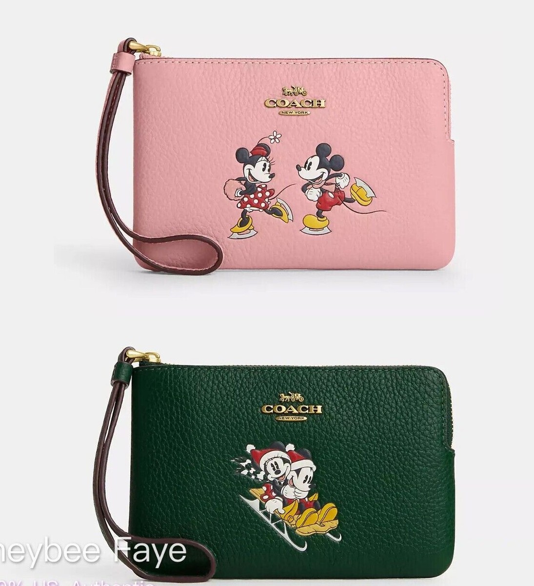 NWT Disney X Coach Corner Zip Wristlet With Sled Motif/Ice Skate