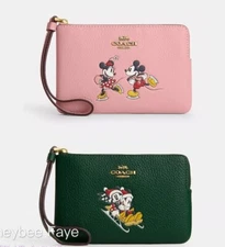 NWT Disney X Coach Corner Zip Wristlet With Sled Motif/Ice Skate Motif