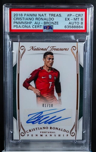 CRISTIANO RONALDO 2018 National Treasures Bronze Penmanship 1/10 PSA 6 Auto 8