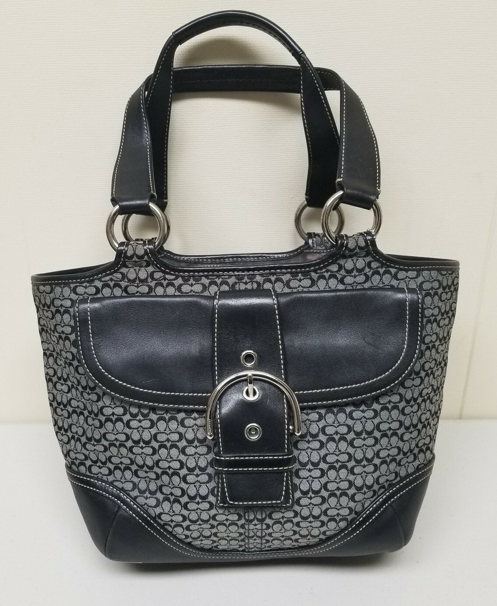 Vtg COACH #7081 Soho Signature Mini C's Black Leather Gray/Black