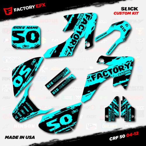 Black & Cyan Slick Racing Graphics Kit fits 04-12 Honda Crf50 CRF 50 Decals - Bild 5 von 5