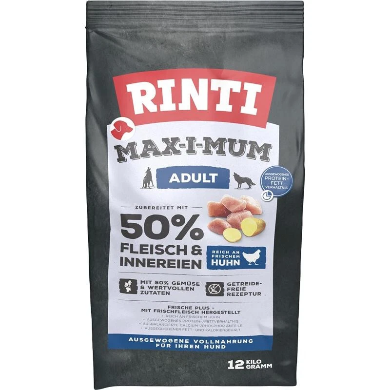 Rinti Max-i-Mum Adult Huhn 50% 12 kg - getreidefreies Trockenfutter für Hunde