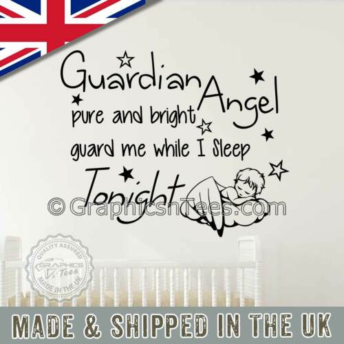 Guardian Angel Nursery Wall Sticker Quote, Baby Boy Girl Bedroom Wall Decal - Afbeelding 1 van 14
