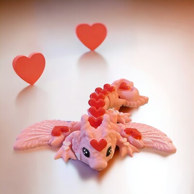 3d print, tiny heart dragon, love wyvern, Valentines Day, romantic