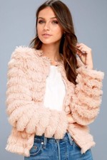 Lourdes Blush Pink Faux Fur Fringe Jacket Small New With Tags