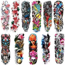 Colorful Sleeve Tattoo Stickers Full Arm Temporary Tattoos 12 Sheet