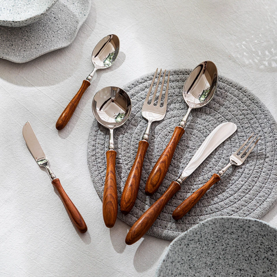 Creative Solid Wood Handle Stainless Steel Knife and Fork Home Western Tableware - Image 4 of 4