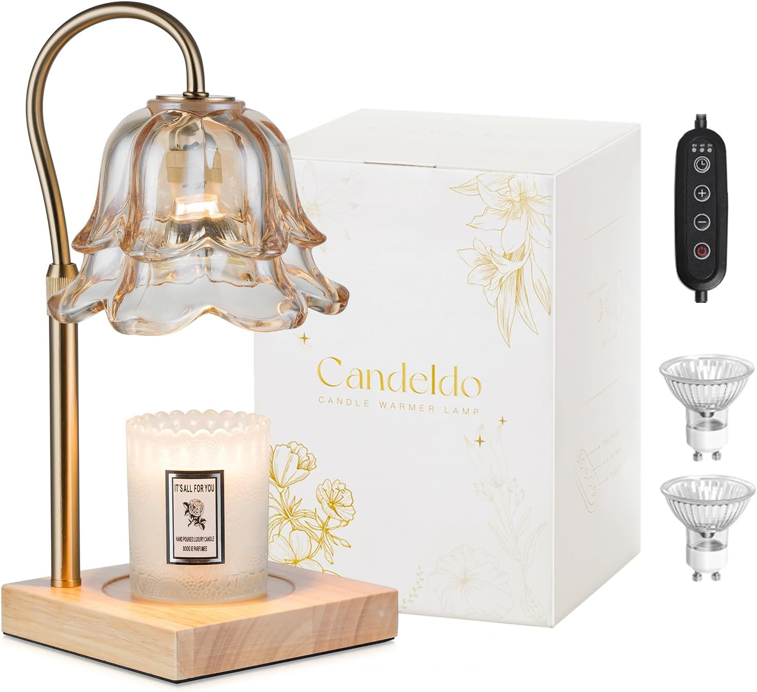 Adjustable Gold Flower Candle Warmer Lamp with Timer for Home-image